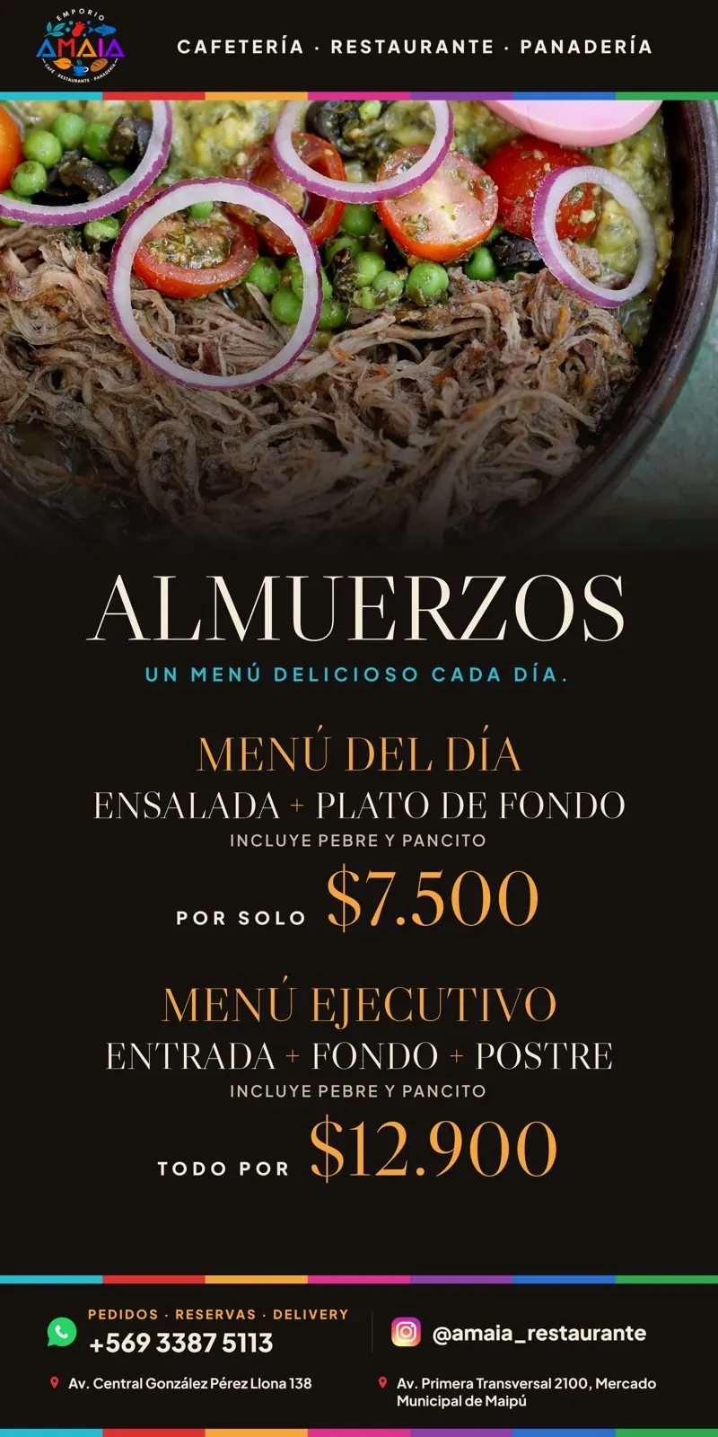 Letrero de almuerzos de Emporio Amaia