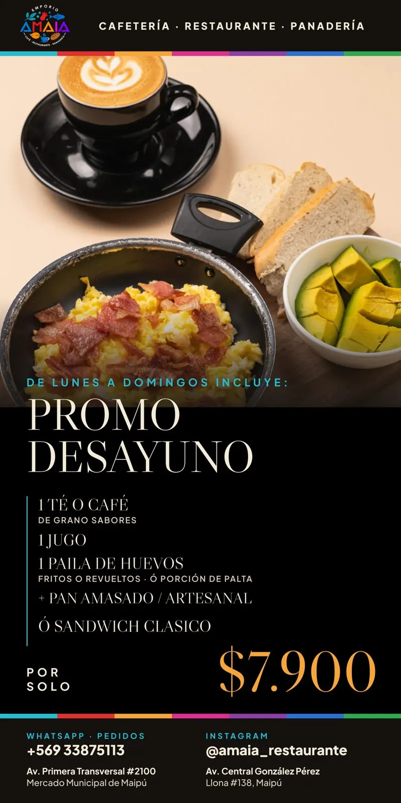 Letrero de promo desayuno de Emporio Amaia